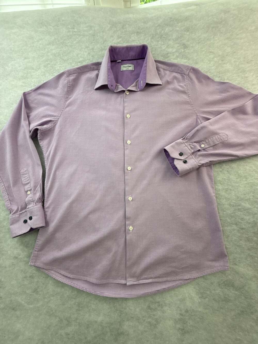 Duchamp London Slim Fit Button Down Shirt Purple Houndstooth 16.5/L